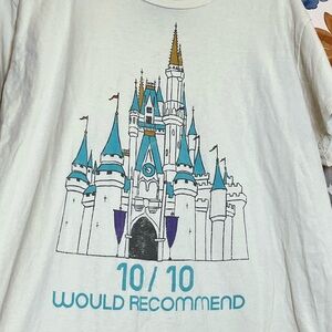 Disney Women’s XL Cream Blue Castle 10/10 Would Recommend Graphic Casual Tee WDW